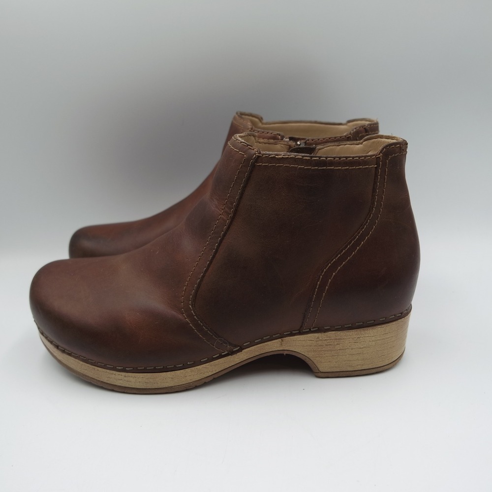 Dansko Barbara Women's Brown Leather Ankle Bootie Clog Boots EU 37 US 6.5-7